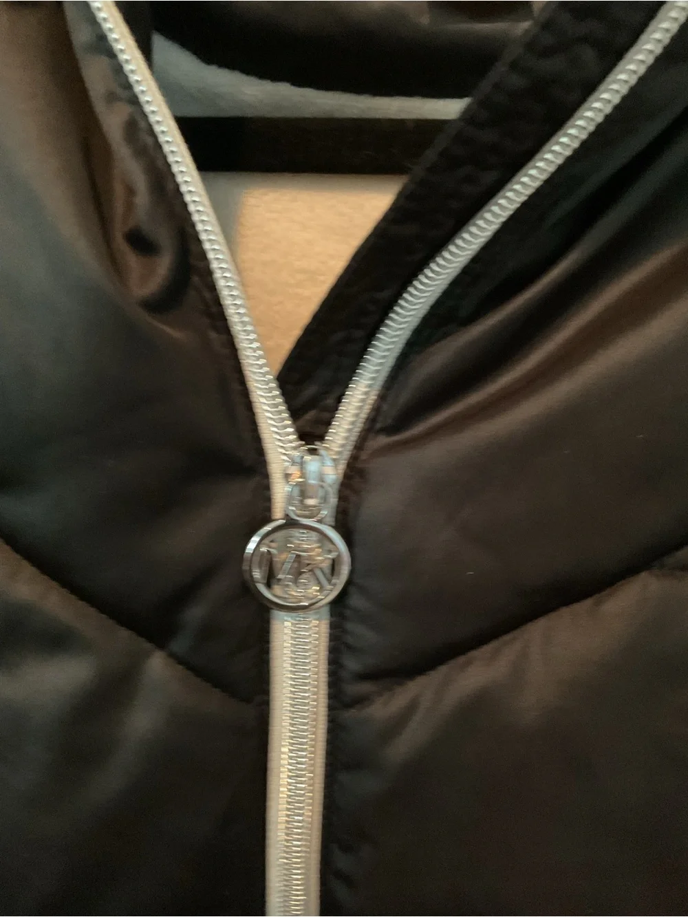 Michael Kors Black Puffer Jacket with Cream Sherpa Hood Trim